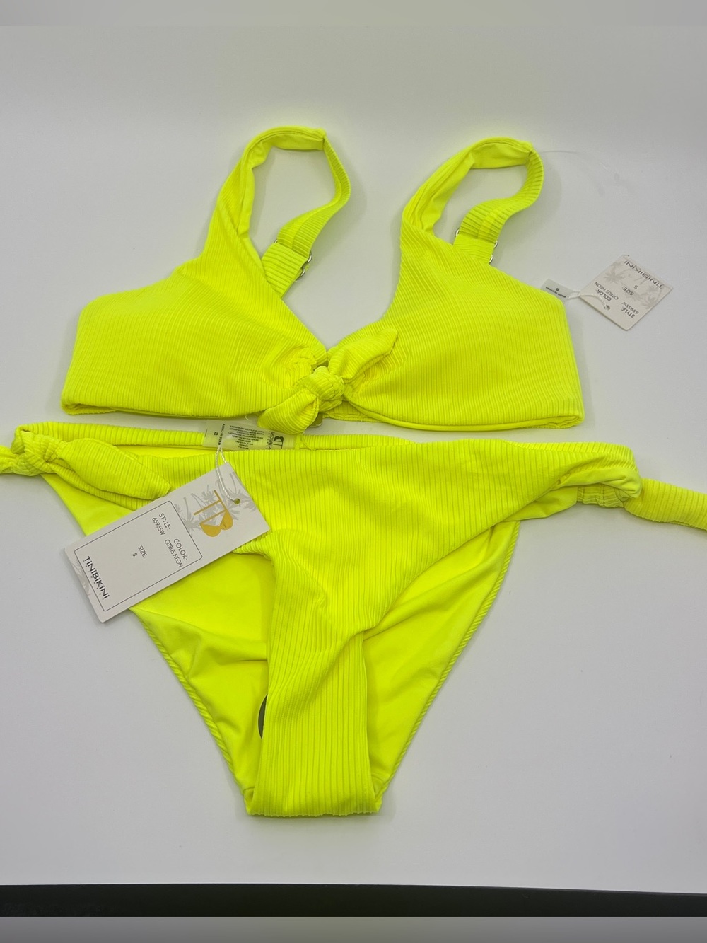 NWT New Neon Flourescent Canary Yellow TiniBikini 2 Piece Bikini swimsuit Size S